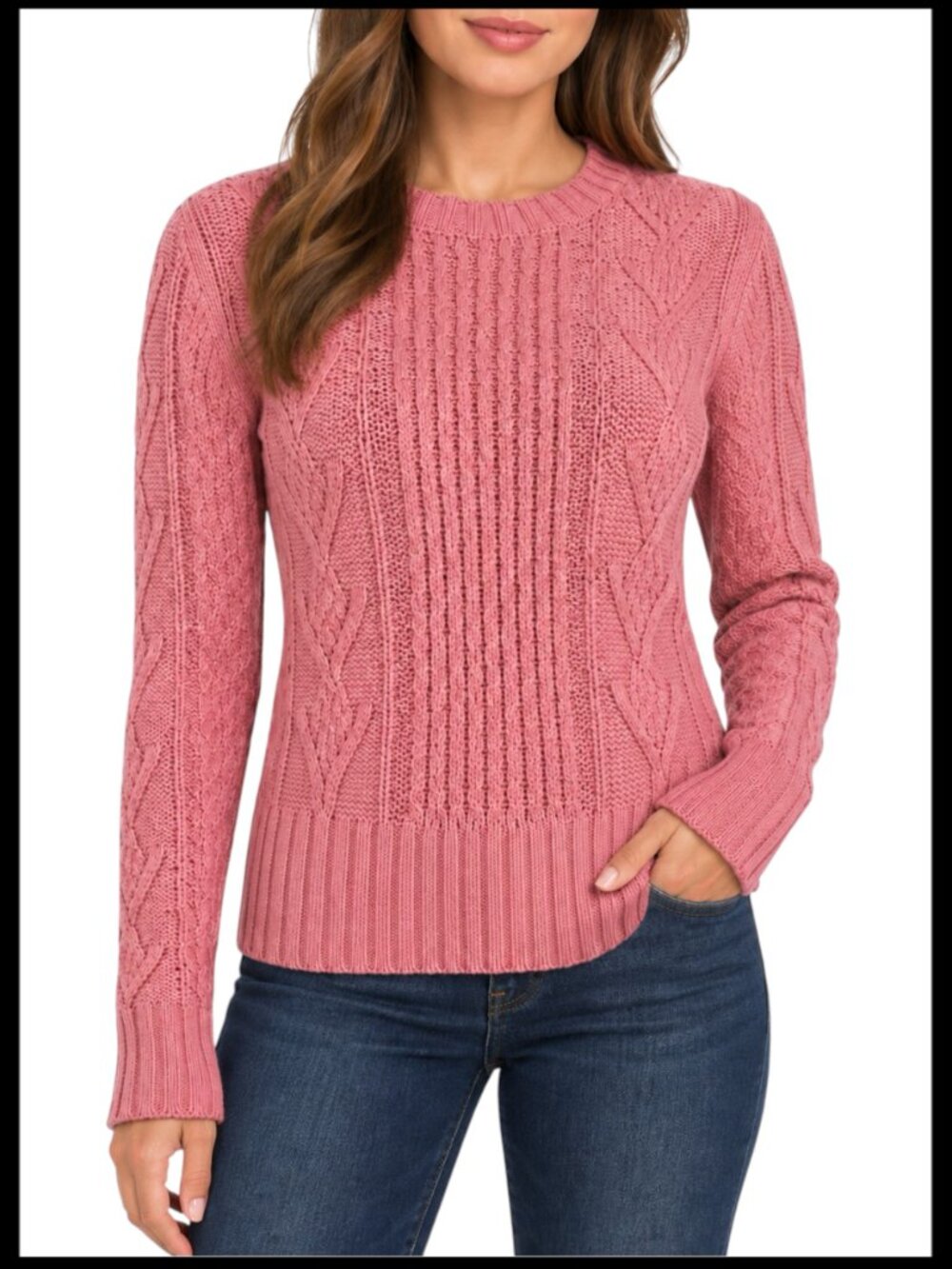 Gap Crewneck Sweater Rosewood Pink Cable Knit Wool Blend XS